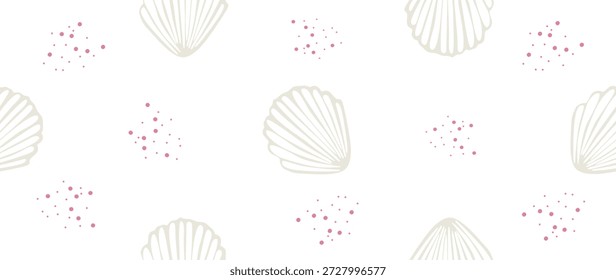 Ilustração plana vetorial. Conchas do mar sem costura. Em estilo cartoon. Impressão bonita. Perfeito para embrulhar presente, cartazes, capas, protetores de tela e decoração têxtil.