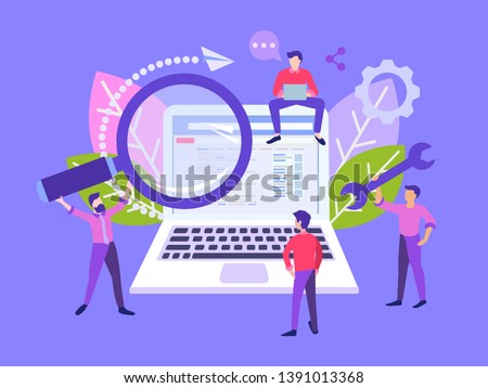 Vector flat illustration SEO and information search concept, Banking, electronic Mobile payment, contract conclusion