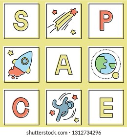 Vector flat illustration - set of card with space icon 