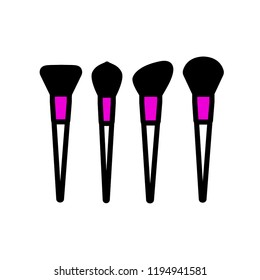 Vector flat illustration set of cosmetic brushes for foundation, powder, lipstick, eyeshadow, blush and other make up products. White, black and pink colors