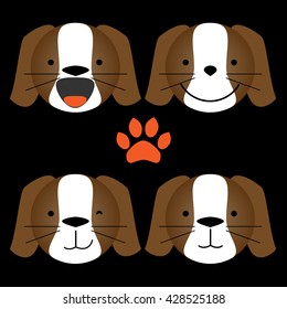 Vector flat illustration - set of cute animal faces. Dog head emotions, icons element for your design. Smiling puppy, children toy concept.