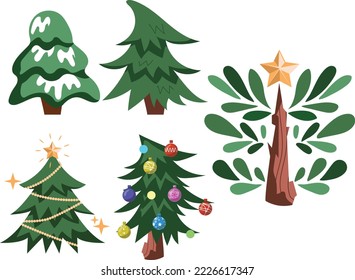 vector flat illustration set of fancy christmas trees