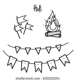 vector flat illustration of set of Holi line element
