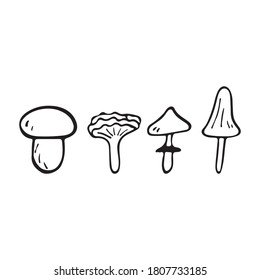 Vector flat illustration set of mushrooms icons. Doodle objects are cut out.