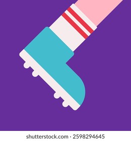 Vector flat illustration showing movement. One leg of football player in boot and white sock runs fast. The desire to win. Cute style for cartoon collection for world cup and championship