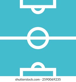 Vector flat illustration showing simplified scheme of football field. Icon for applications. Sign of gates of two teams and center of the field before match