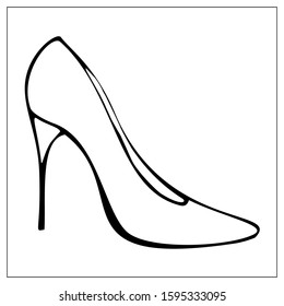 Vector flat illustration with a silhouette of a female shoes. Isolated elements on a white background. Simple element for logo or icon design. Vector stock illustration.
