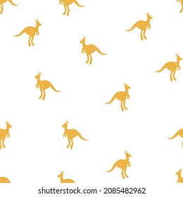 Vector flat illustration with silhouette kangaroo and baby kangaroo. Seamless pattern on white background. Design for card, poster, fabric, textile. Pray for Australia and animals.