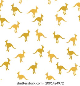 Vector flat illustration with silhouette kangaroo and baby kangaroo. Seamless pattern on white background. Design for card, poster, fabric, textile. Pray for Australia and animals.