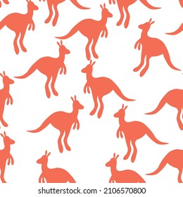 Vector flat illustration with silhouette kangaroo and baby kangaroo. Seamless pattern on white background. Design for card, poster, fabric, textile. Pray for Australia and animals.