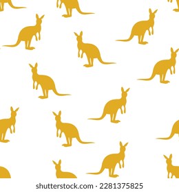 Vector flat illustration with silhouette kangaroo and baby kangaroo. Seamless pattern on white background. Design for card, poster, fabric, textile. Pray for Australia and animals.