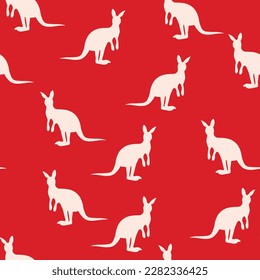 Vector flat illustration with silhouette kangaroo and baby kangaroo. Seamless pattern on color background. Design for card, poster, fabric, textile. Pray for Australia and animals.