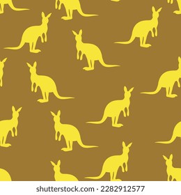 Vector flat illustration with silhouette kangaroo and baby kangaroo. Seamless pattern on color background. Design for card, poster, fabric, textile. Pray for Australia and animals.