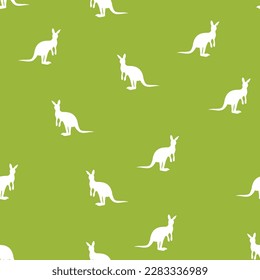 Vector flat illustration with silhouette kangaroo and baby kangaroo. Seamless pattern on color background. Design for card, poster, fabric, textile. Pray for Australia and animals.