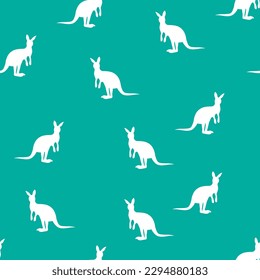 Vector flat illustration with silhouette kangaroo and baby kangaroo. Seamless pattern on color background. Design for card, poster, fabric, textile. Pray for Australia and animals.