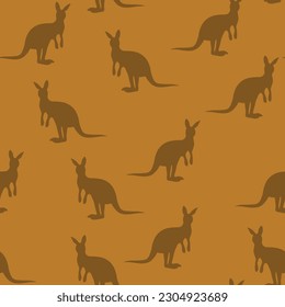 Vector flat illustration with silhouette kangaroo and baby kangaroo. Seamless pattern on color background. Design for card, poster, fabric, textile. Pray for Australia and animals.