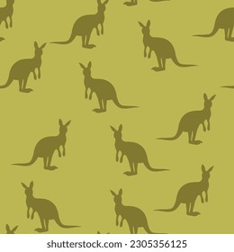 Vector flat illustration with silhouette kangaroo and baby kangaroo. Seamless pattern on color background. Design for card, poster, fabric, textile. Pray for Australia and animals.