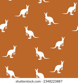 Vector flat illustration with silhouette kangaroo and baby kangaroo. Seamless pattern on color background. Design for card, poster, fabric, textile. Pray for Australia and animals.