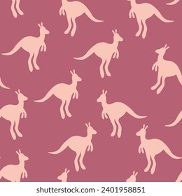 Vector flat illustration with silhouette kangaroo and baby kangaroo on fiery background. Seamless pattern on orange background. Design for card, poster, fabric, textile. Pray for Australia and animals