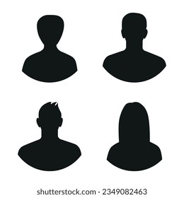 Vector flat illustration. Silhouettes of men and women in black. Avatar, user profile, person icon, profile picture. Suitable for social media profiles, icons, screensavers and as a template.