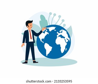 Vector flat illustration, small people prepare for the day of the environment, save the planet, save energy