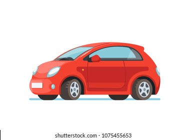 Vector flat illustration of small red city car icon.