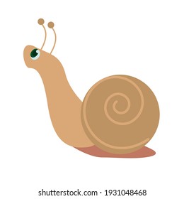 Vector flat illustration of a small snail. Cute snail isolated on white background in cartoon style.