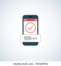 Vector flat illustration of smartphone  with approval stamp