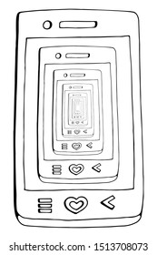 Vector flat illustration of smartphone recursion. phone on the phone screen, on the screen of another phone