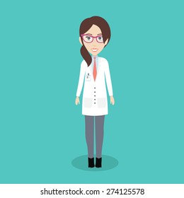 Vector Flat Illustration of a Smiling Female Doctor with Glasses.