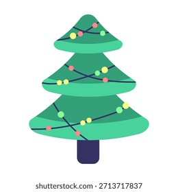 Vector plano ilustración de un árbol de Navidad nevado. Ilustración festiva simple perfecta para tarjetas de vacaciones, carteles, Anuncios y diseños de temporada.