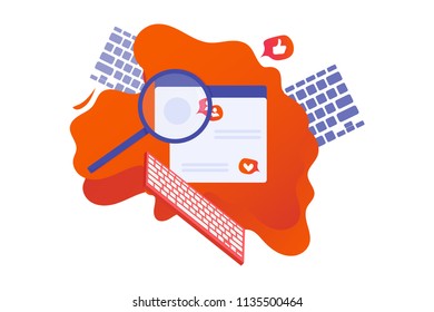 Vector flat illustration: social networking or internet surfing concept.