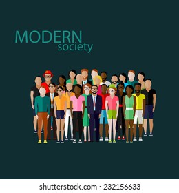 vector flat  illustration of society members with a large group of men and women. population. modern society concept