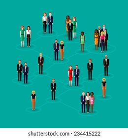 vector flat illustration of society members with  men and women. population. social network concept