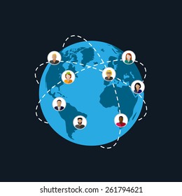 Vector Flat Illustration Of Society Members. Population. Modern Society Or Global Network Concept. Communication Concept 