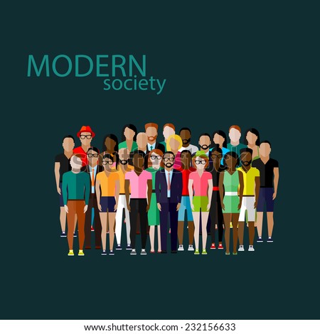 vector flat  illustration of society members with a large group of men and women. population. modern society concept