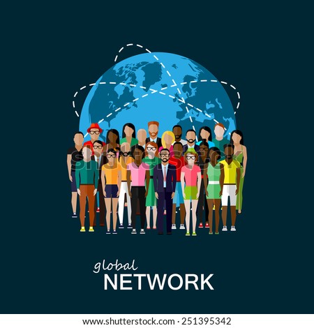 vector flat illustration of society members with a large group of men and women. population. modern society or global network concept 