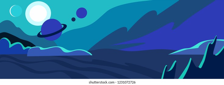 Vector flat illustration of space panoramic landscape