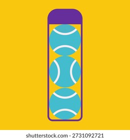 Vektorgrafik mit transparentem Sportcontainer als Teil der Tennisausrüstung von Sportspiel oder Weltmeisterschaft. Tennisbälle. Minimalistisches Konzept, Clipart Sportkollektion
