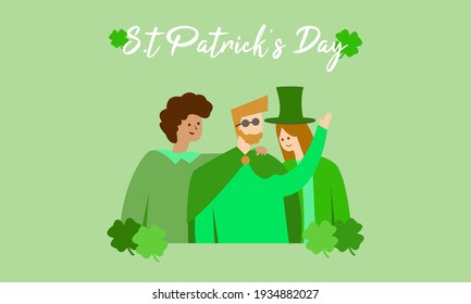 Vector flat illustration of St Patrick's Day. St. Patrick is the person who introduced or brought Christianity to Ireland. He explained the Trinity doctrine through the leaf "Shamrock"