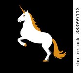 Vector flat illustration of standing unicorn on black background. Element for design.