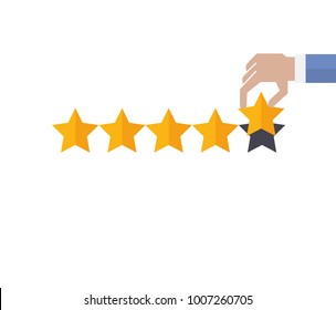 Vector Flat Illustration, Star Rating, Gold Star In Hand, Positive Feedback, Given In Five Stars, Business Chart The Highest Score