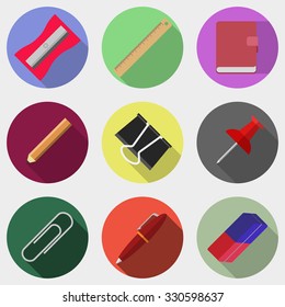 Vector flat illustration of stationery. Stationery icons set.