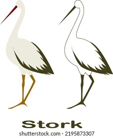 vector flat illustration stork 2d color and black and white version