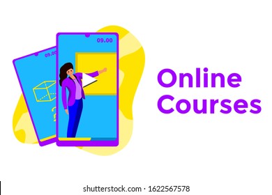 vector flat illustration streaming online courses in mobile smartphone with education item and element. can be used for web blog presentation animation banner poster motion graphic landing page. 