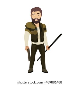 Vector Flat Illustration of a Strong Male Zombie Hunter Character