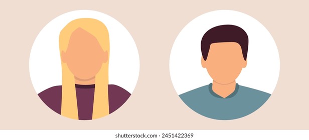 Vector flat illustration. Stylish profile of a woman and a man. Avatar, user profile, person icon, silhouette, profile picture. Suitable for social media profiles, icons, screensavers and as a templat