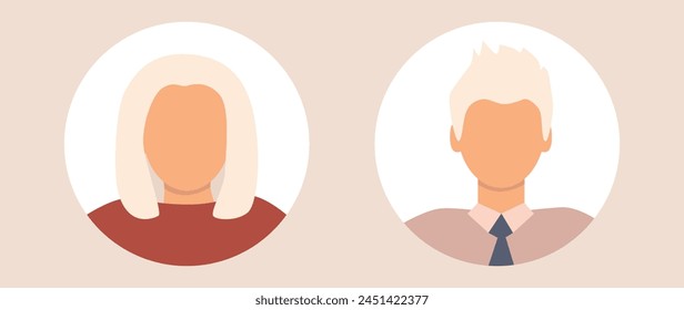 Vector flat illustration. Stylish profile of a woman and a man. Avatar, user profile, person icon, silhouette, profile picture. Suitable for social media profiles, icons, screensavers and as a templat