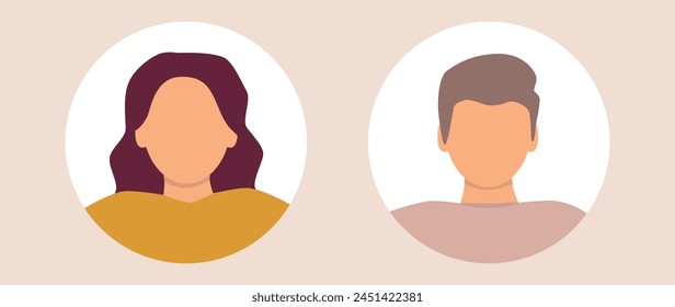 Vector flat illustration. Stylish profile of a woman and a man. Avatar, user profile, person icon, silhouette, profile picture. Suitable for social media profiles, icons, screensavers and as a templat