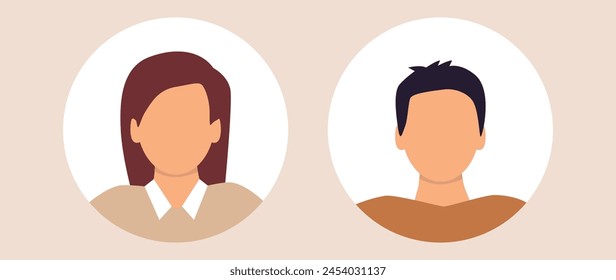 Vector flat illustration. Stylish profile of a woman and a man. Avatar, user profile, person icon, silhouette, profile picture. Suitable for social media profiles, icons.